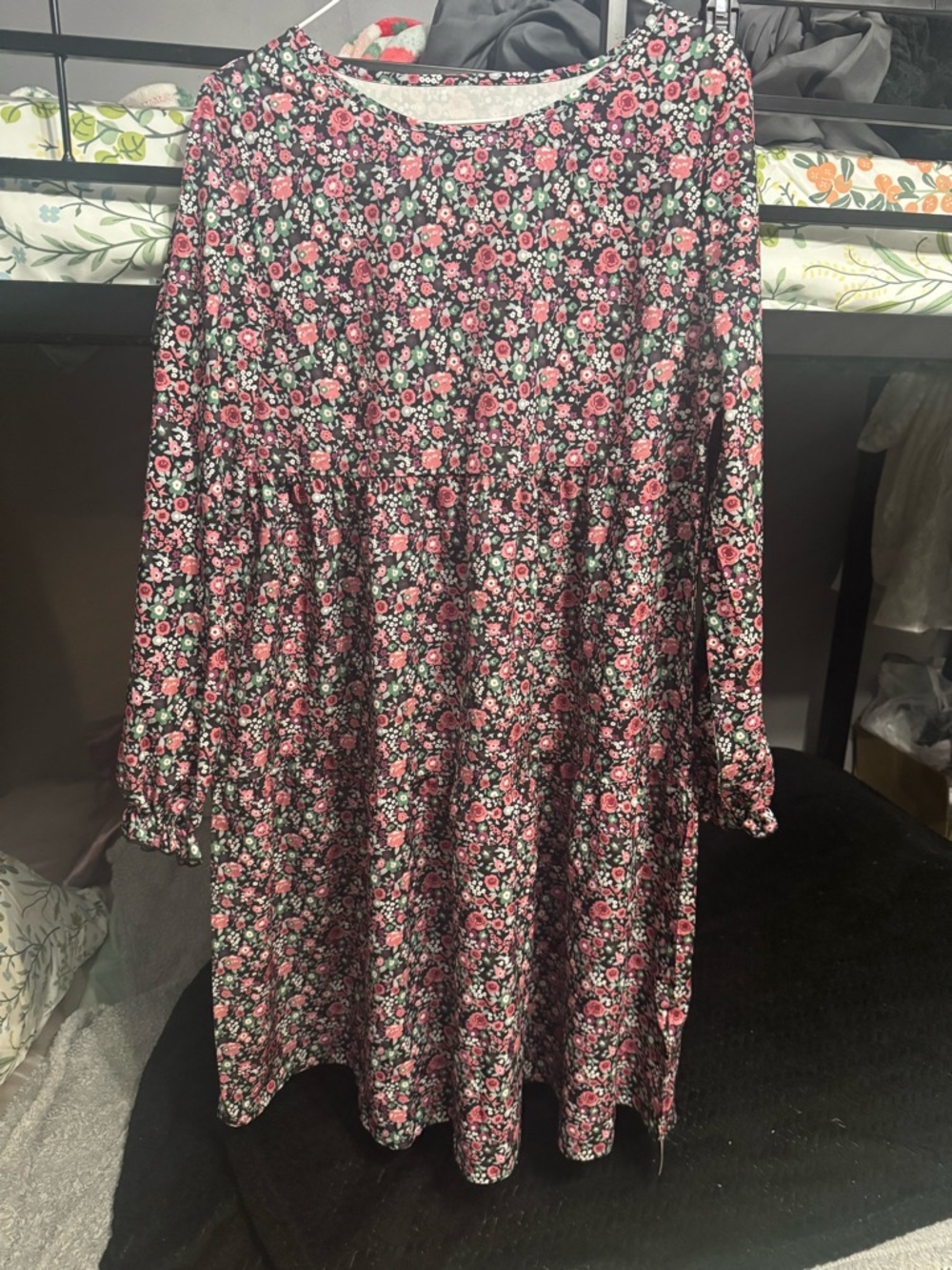 Women's Pink Floral Long Sleeve Smock Dress